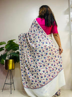 White Kashmiri Sozni Pure Crepe Saree—Full Jaal Embroidery, Bridal & Wedding