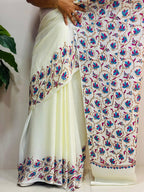 White Kashmiri Sozni Pure Crepe Saree—Full Jaal Embroidery, Bridal & Wedding