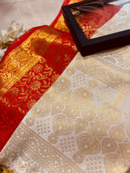 Premium Red and White Banarasi Silk Fashion Stole Gift Set of Two Stylish Wrap for Festive | College | Casual | Night Parties - Luxurion World