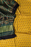 Yellow And Green Ajrakh Block Printed Modal Silk Unstitched Suit Set