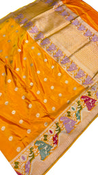 Yellow Banarasi Handloom Katan Silk Saree Weave Festive