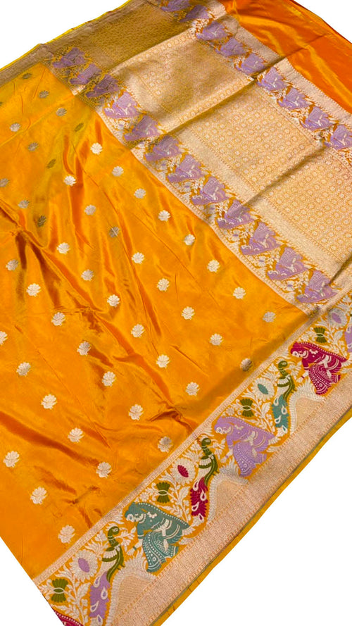 Yellow Banarasi Handloom Katan Silk Saree Weave Festive