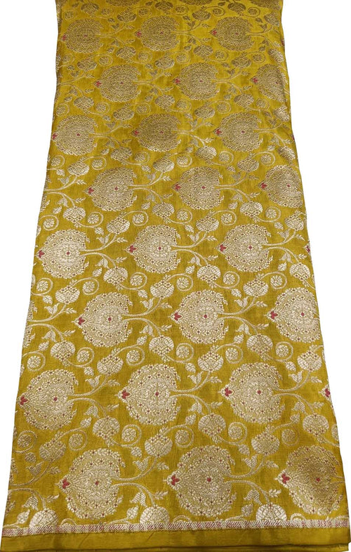 Yellow Banarasi Handloom Katan Silk Fabric