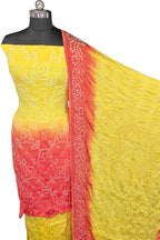 Yellow Bandhani Modak Silk Three Piece Unstitched Suit Set