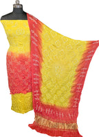 Yellow Bandhani Modak Silk Three Piece Unstitched Suit Set