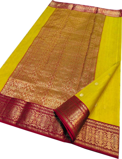Yellow Chanderi Handloom Pure Katan Silk Saree