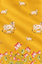 Yellow Digital Pichwai Printed Modal Satin Fabric