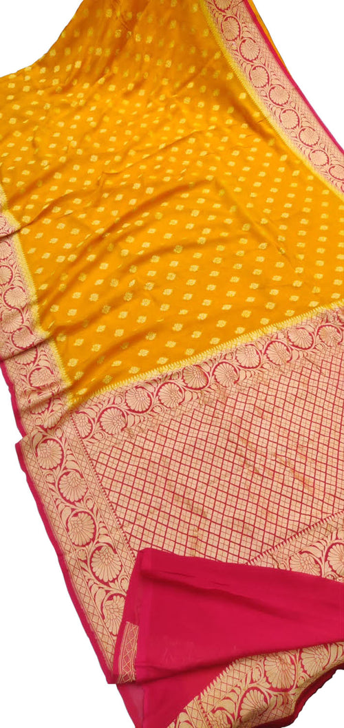 Yellow Handloom Banarasi Khaddi Georgette Saree