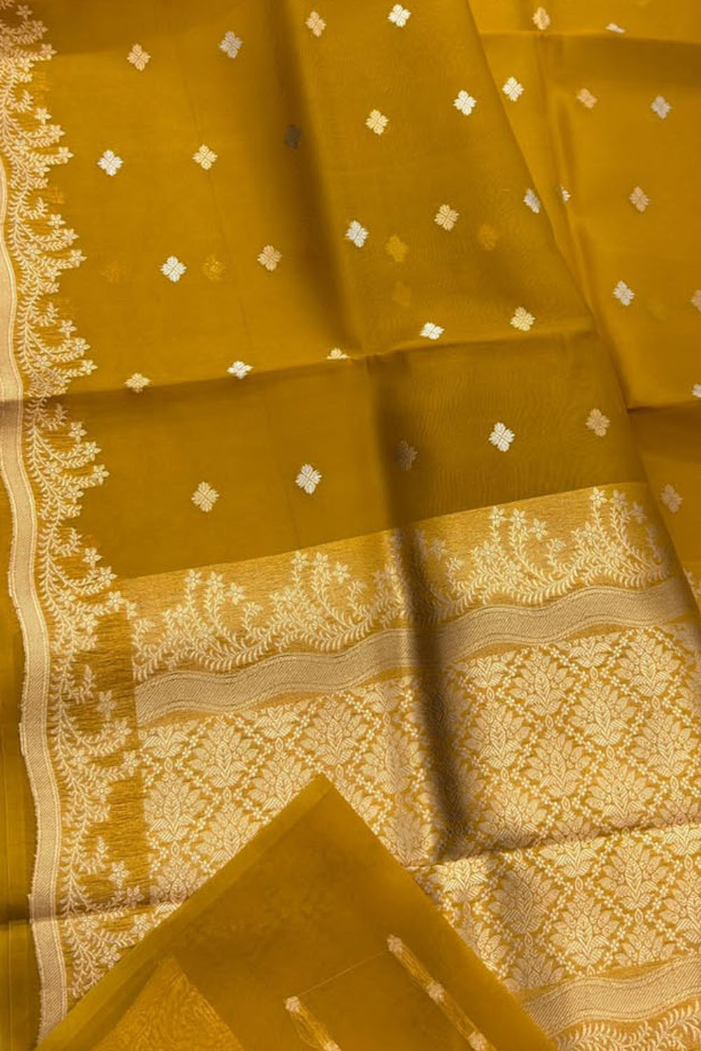 Yellow Banarasi Kora Organza Saree Festive