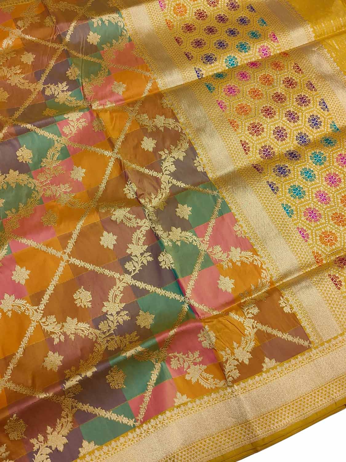 Yellow Banarasi Kadwa Meenakari Silk Saree Handloom Zari Weave Festive