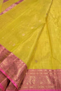 Yellow Handloom Chanderi Tissue Katan Silk Saree — Zari Motifs, Festive