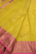 Yellow Handloom Chanderi Tissue Katan Silk Saree — Zari Motifs, Festive