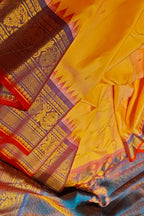 Yellow Gadwal Pure Silk Handloom Saree Festive Ethnic Wear