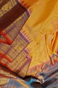Yellow Gadwal Silk Handloom Saree Pure Silk Festive Wear