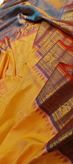 Yellow Gadwal Silk Handloom Saree Pure Silk Festive Wear