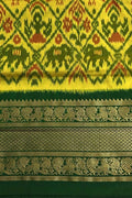 Yellow Ikat Pure Silk Saree Handloom Woven Kanjeevaram Border