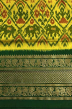 Yellow Ikat Pure Silk Saree Handloom Woven Kanjeevaram Border