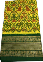 Yellow Ikat Pure Silk Saree Handloom Woven Kanjeevaram Border