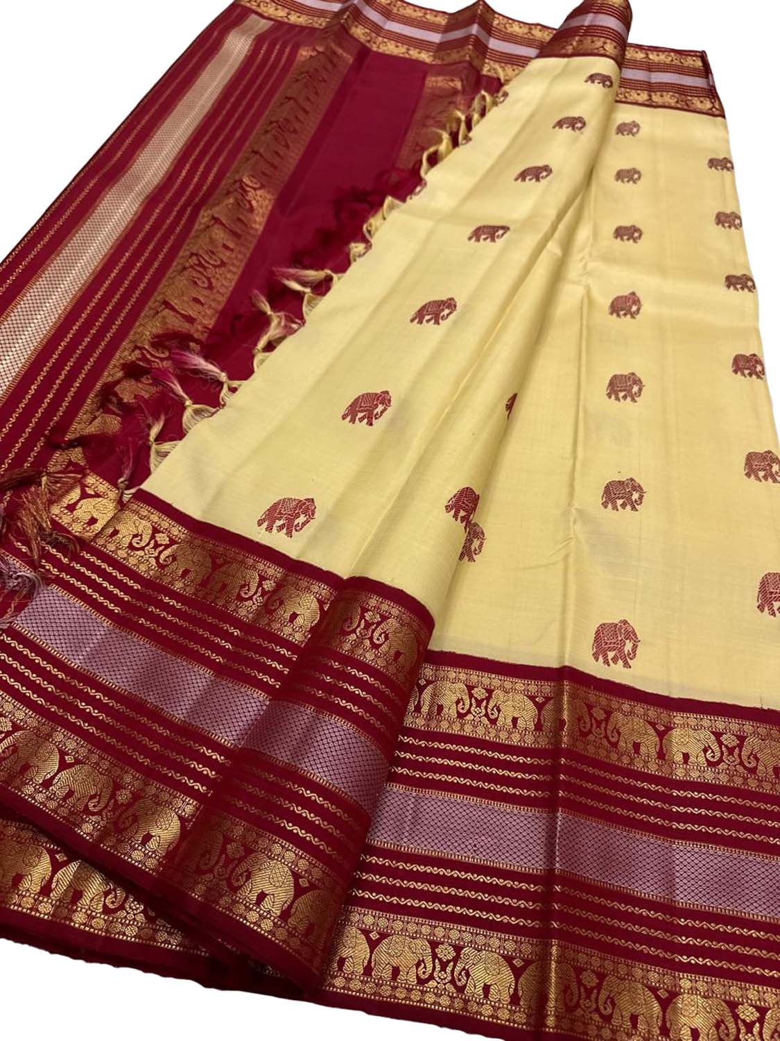 Yellow Kanjeevaram Pure Silk Saree Handloom Woven Wedding