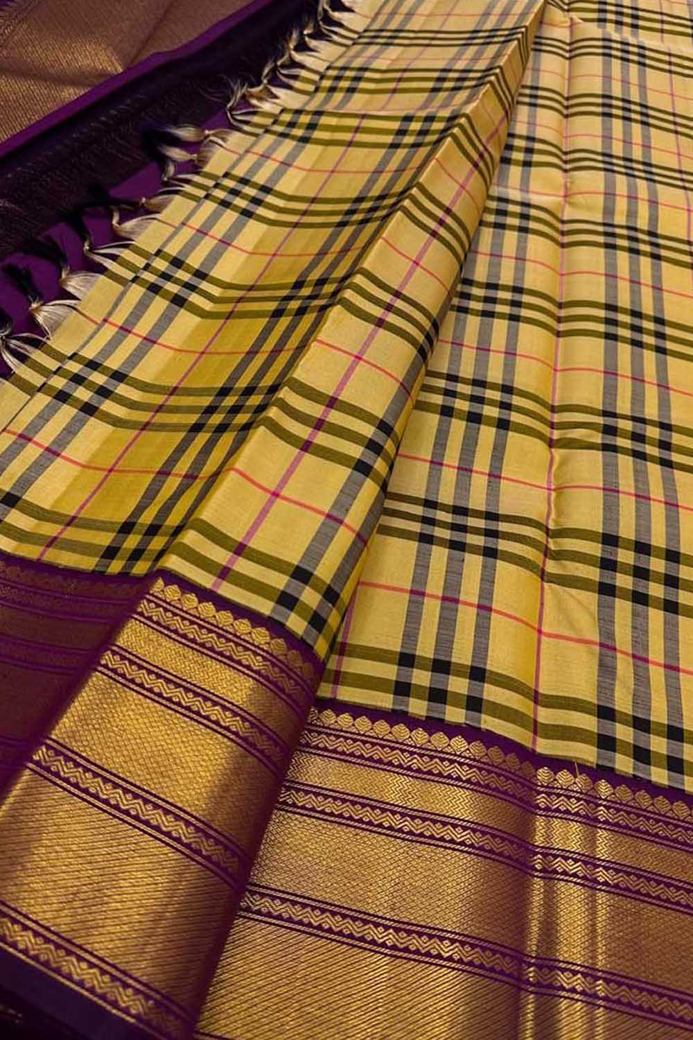 Yellow Kanjeevaram Pure Silk Saree — Handloom Weave, Festive