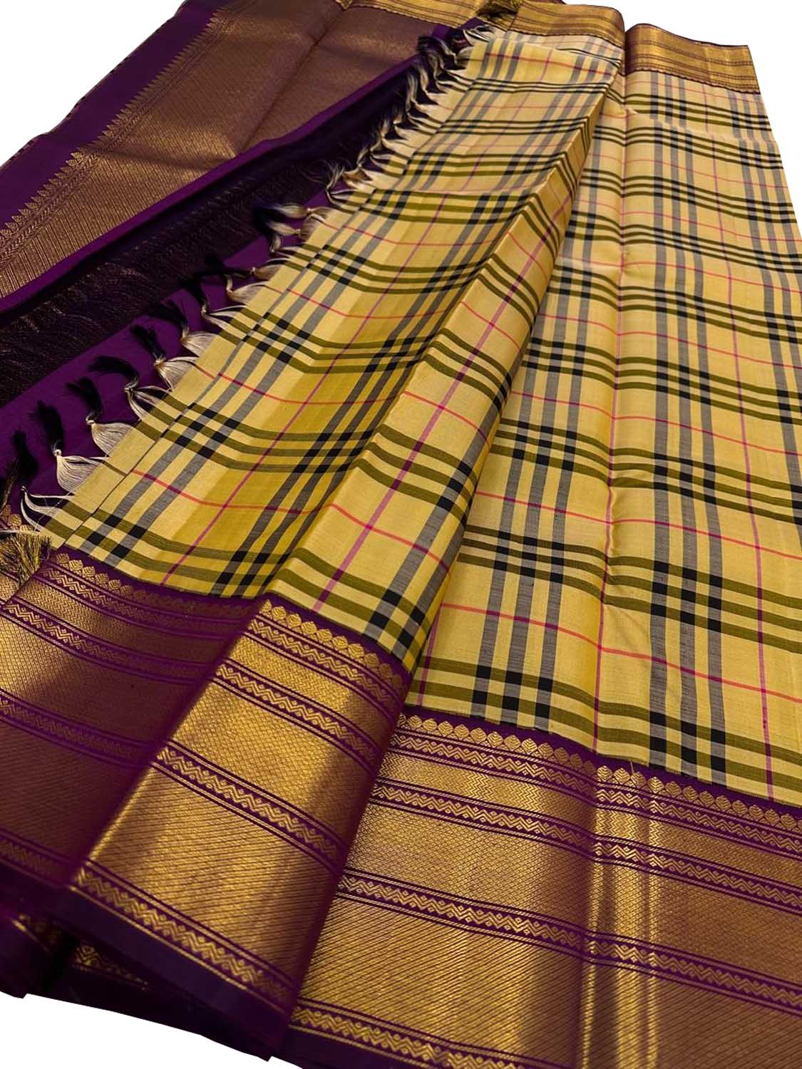 Yellow Kanjeevaram Pure Silk Saree — Handloom Weave, Festive