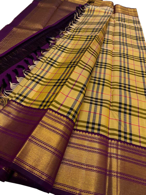 Yellow Kanjeevaram Pure Silk Saree — Handloom Weave, Festive