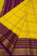 Yellow Mysore Crepe Silk Checks Saree — Handloom Weave, Festive