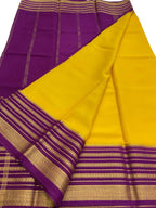 Yellow Mysore Pure Crepe Silk Saree Handloom Weave Festive