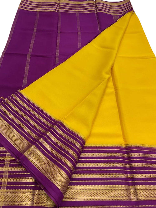 Yellow Mysore Pure Crepe Silk Saree Handloom Weave Festive