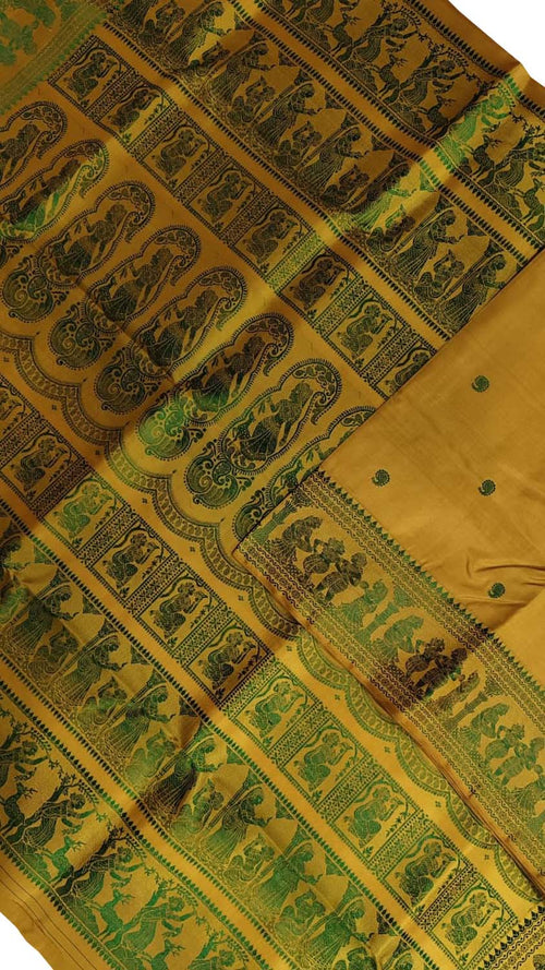 Yellow Swarnachari Pure Silk Saree — Handloom Weave, Festive & Wedding