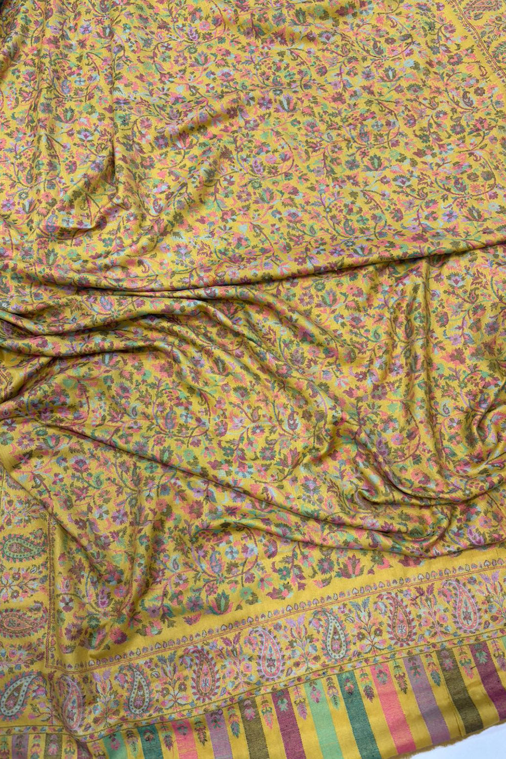 Yellow Kashmiri Pashmina Shawl—Vintage Buta Needle Work, Festive & Ethnic Wear