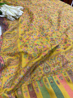 Yellow Kashmiri Pashmina Shawl—Vintage Buta Needle Work, Festive & Ethnic Wear