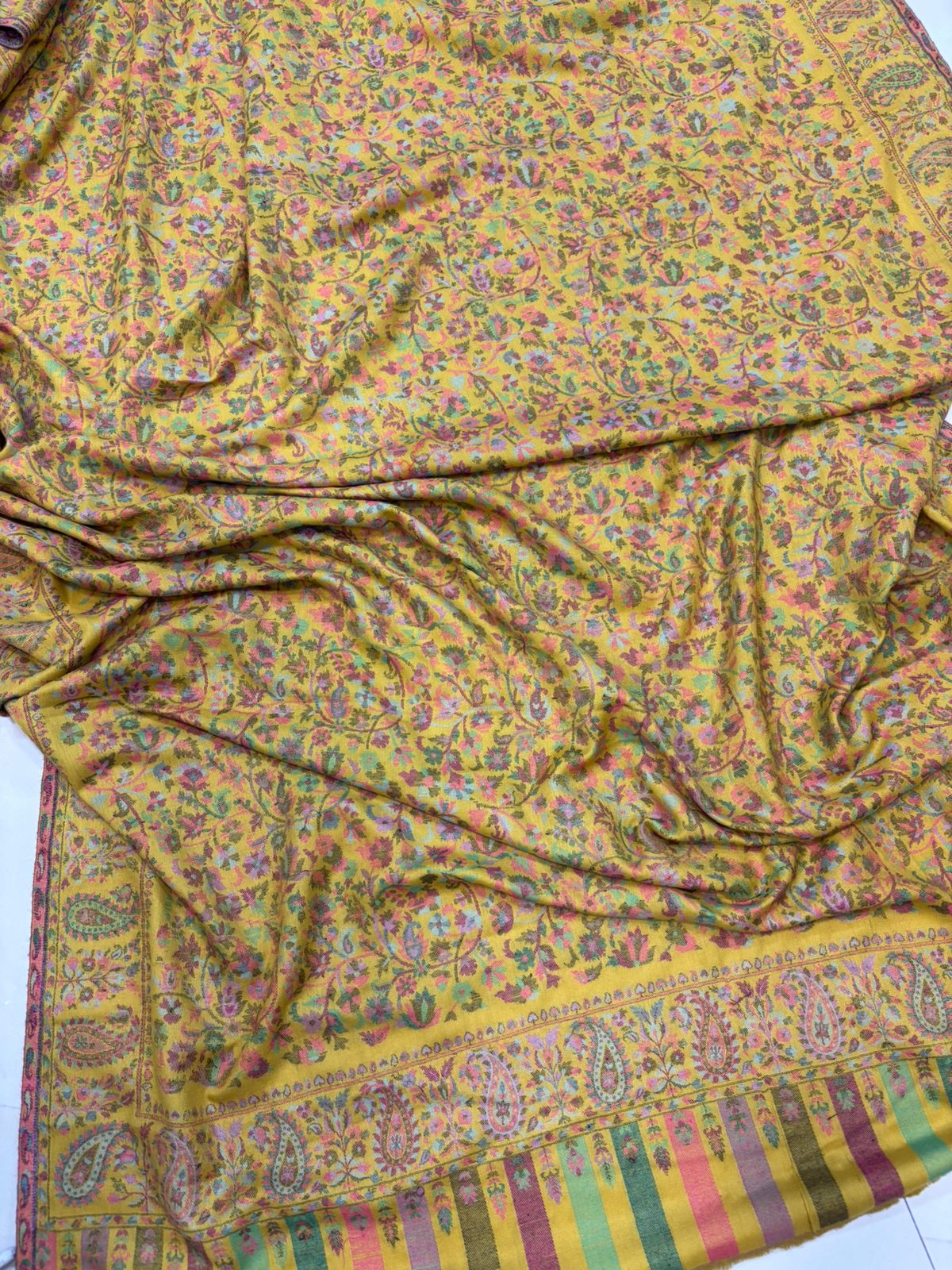 Yellow Kashmiri Pashmina Shawl—Vintage Buta Needle Work, Festive & Ethnic Wear
