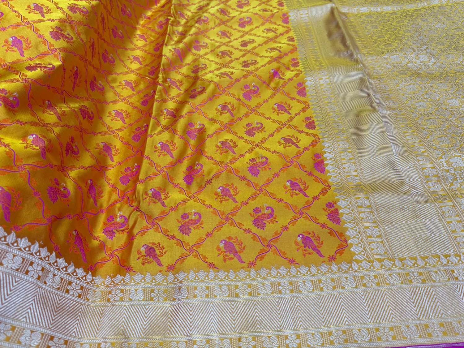 Yellow Pure Katan Silk Banarasi Handloom Saree