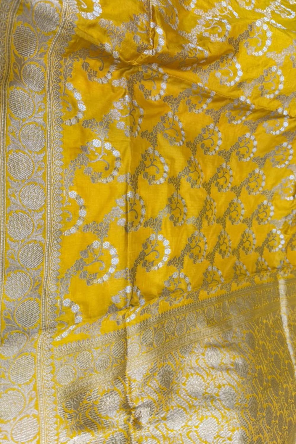 Yellow Pure Katan Silk Banarasi Saree Handloom Festive Wear