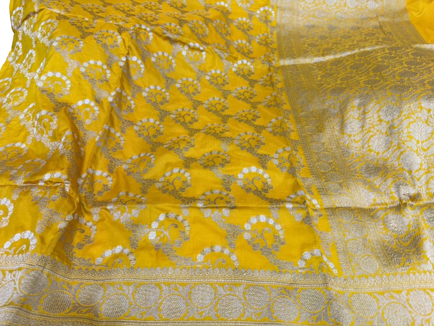 Yellow Pure Katan Silk Banarasi Saree Handloom Festive Wear