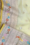 Yellow Pure Kora Tissue Banarasi Handloom Meenakari Weaved Saree