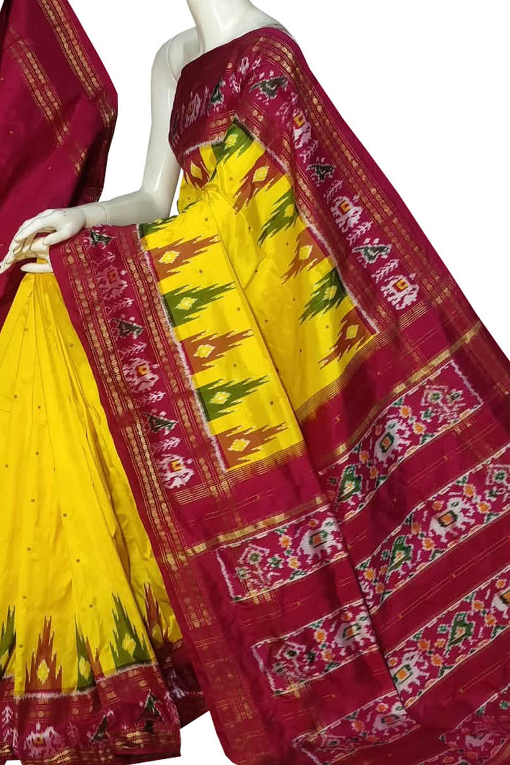 Yellow Pure Silk Pochampalli Ikat Handloom Saree