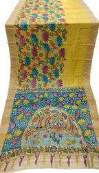 Yellow Pure Tussar Silk Hand Painted Kalamkari Saree