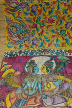 Yellow Pure Tussar Silk Hand Painted Kalamkari Saree