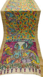 Yellow Pure Tussar Silk Hand Painted Kalamkari Saree
