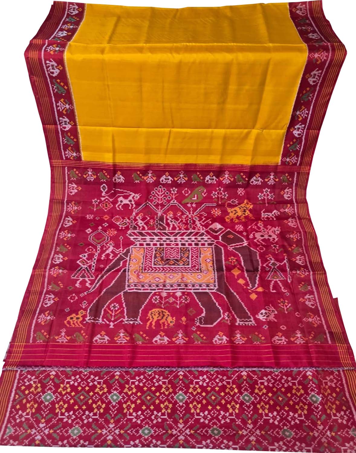 Yellow Patan Patola Single Ikat Pure Silk Saree Handloom Festive