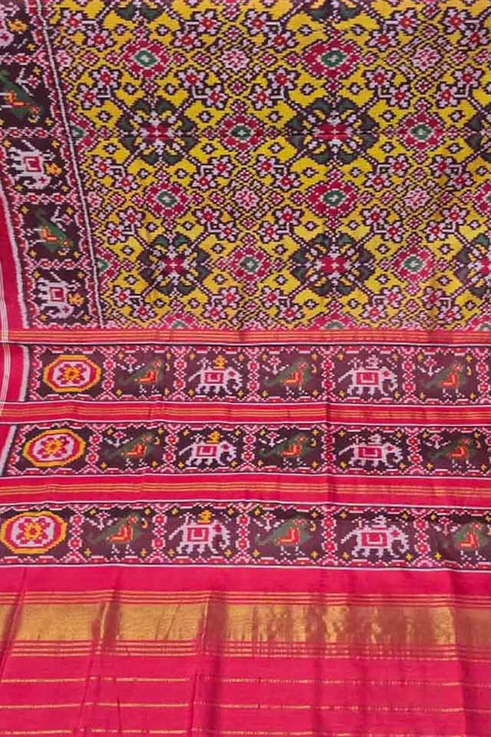 Yellow Patan Patola Single Ikat Pure Silk Saree Handloom Wedding
