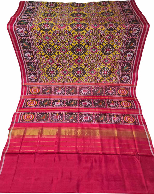 Yellow Patan Patola Single Ikat Pure Silk Saree Handloom Wedding