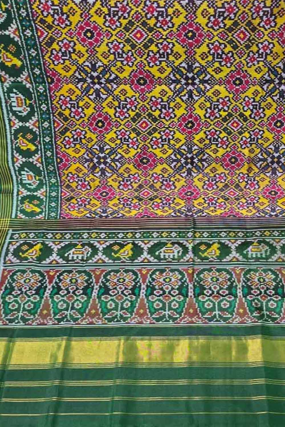 Yellow Patan Patola Single Ikat Pure Silk Saree Handloom Celebration