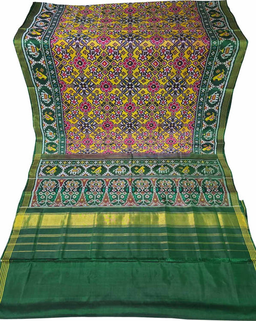 Yellow Patan Patola Single Ikat Pure Silk Saree Handloom Celebration