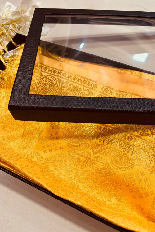 Premium Yellow Banarasi Silk Fashion Stole Gift Box Stylish Wrap for Festive | College | Casual | Night Parties - Luxurion World