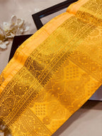 Premium Yellow Banarasi Silk Fashion Stole Gift Box Stylish Wrap for Festive | College | Casual | Night Parties - Luxurion World