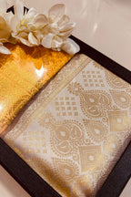 Premium Yellow and White Banarasi Silk Fashion Stole Gift Set of Two Stylish Wrap for Festive | College | Casual | Night Parties - Luxurion World