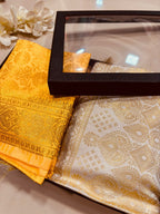 Premium Yellow and White Banarasi Silk Fashion Stole Gift Set of Two Stylish Wrap for Festive | College | Casual | Night Parties - Luxurion World